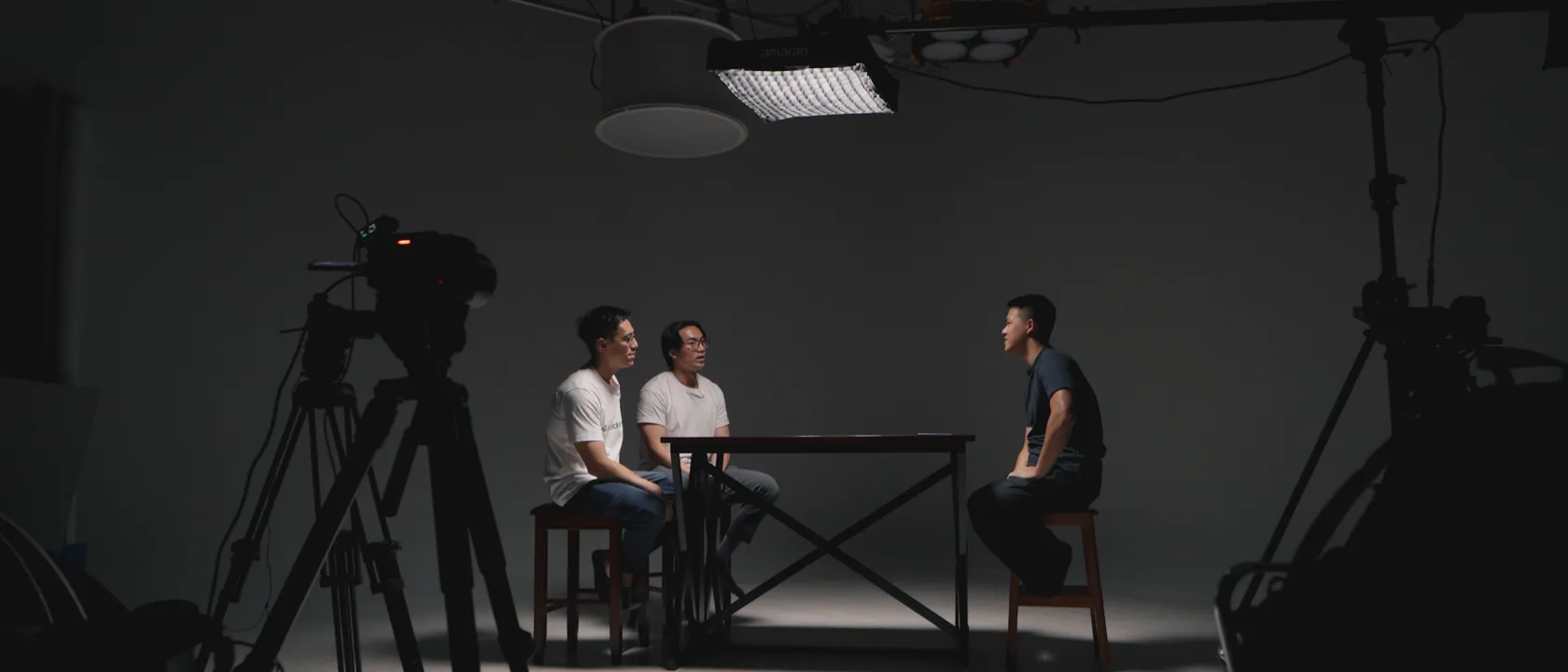 A Network production crew filming an interview on set
