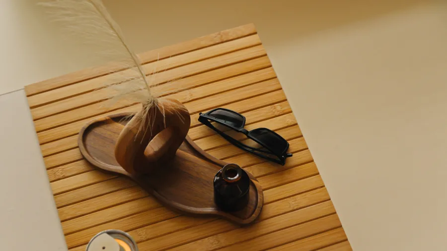 Styling detail on a slatted timber surface