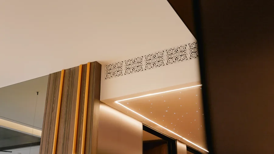 Decorative screen detail with concealed lighting
